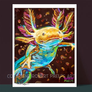 Axolotl Wall Art Print, Axolotl Home Decor, Axolotlcore Art, Colorful Axolotl Painting, Gift for Axolotl Lover, Axolotl Mom Gift, Salamander