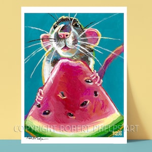 Colorful Cute Rat Art Print for Rat Lovers, Summer Home Decor, Unframed Rat Wall Art, Adorable Animal Print Gift, Handmade by Robert Phelps