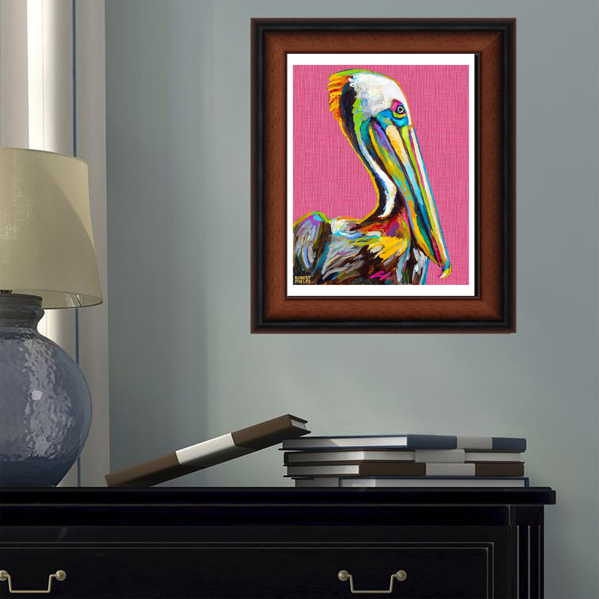 Vibrant Pelican Art Print With Pink Background for Coastal Nautical ...