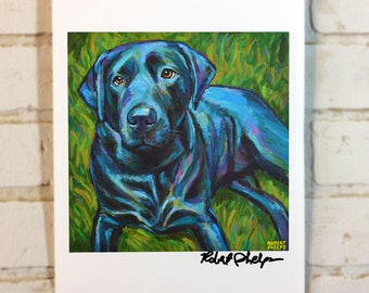 Colorful Black LABRADOR RETRIEVER Art Print by Robert Phelps; Black Lab, Labrador, Pet Portrait, Custom Pet Portrait,