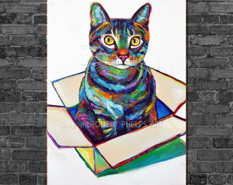 Colorful Cat Wall Art Canvas, Eclectic Wall Art, Custom Pet Decor, Large Living Room Canvas, Feline Artwork, Trendy Wall Art, Cat Canvas Art