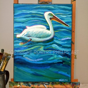 Pelican Painting Canvas, Original Bird Art, Unique Pelican Gift, Summer Home Decor, Pelican Wall Art, Pelican Home Decor, Sea Bird Paintings