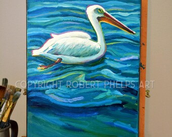 Pelican Painting Canvas, Original Bird Art, Unique Pelican Gift, Summer Home Decor, Pelican Wall Art, Pelican Home Decor, Sea Bird Paintings