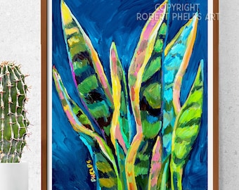 Colorful Snake Plant Art Print, Unique Gift for Plant Lover, Year of the Snake Decor, Snake Plant Wall Art Print for Botanical Home Decor