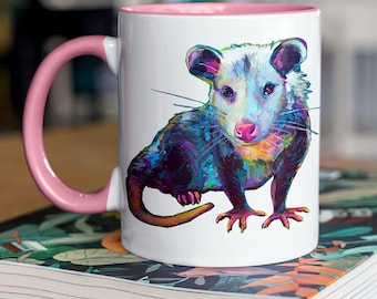 Opossum koffiemok, opossum geschenken, schattige opossum mok, kleurrijke koffiemok, koffiekopje boho, koffiekopjes cadeau, opossum schilderij, opossum decor