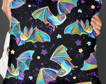 Spooky Bats Pillow, Gothic Bat Throw Pillow, Halloween Home Decor, Dark Aesthetic Cushion, Creepy Bat Decorative Pillow, Unique Goth Gift
