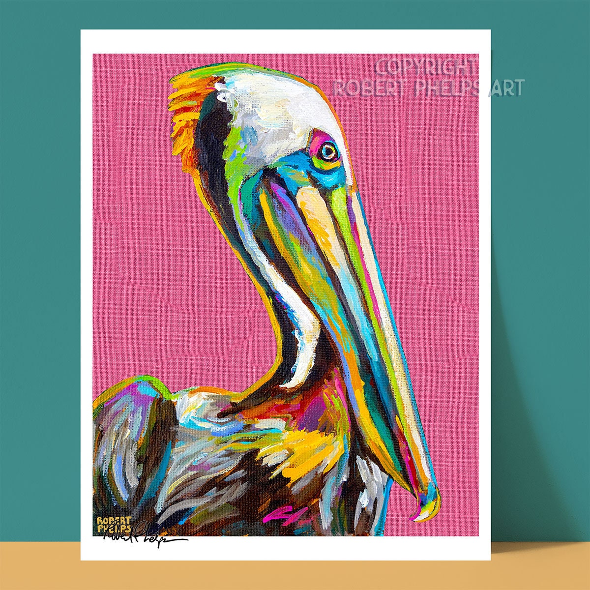 Vibrant Pelican Art Print With Pink Background for Coastal Nautical ...