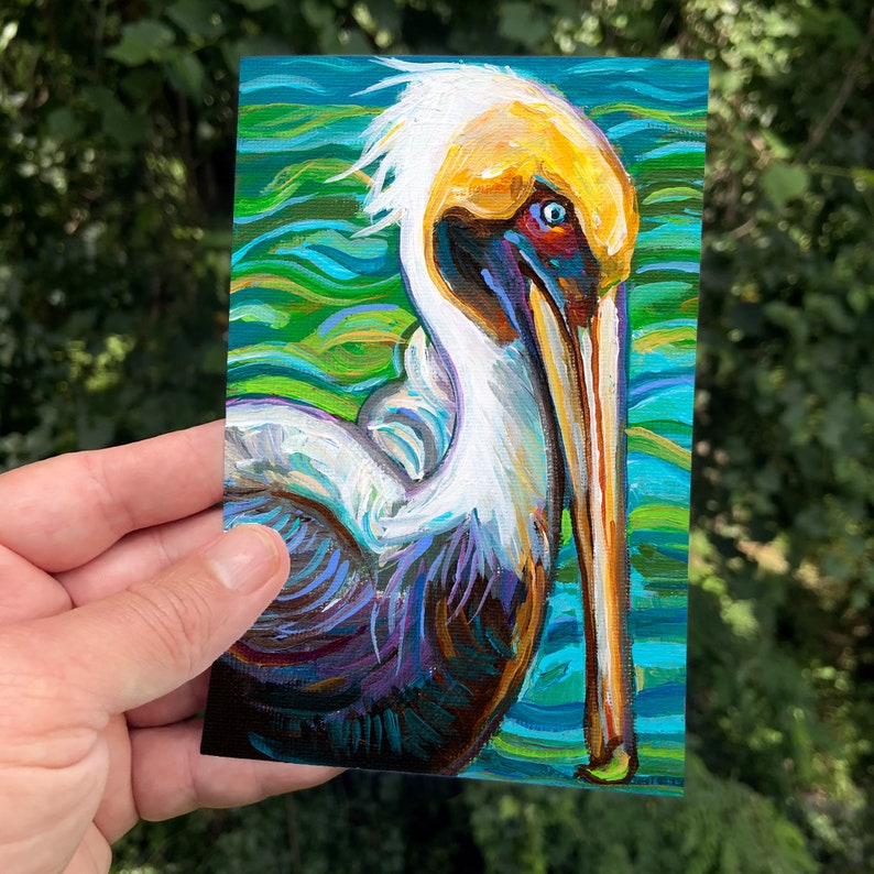 Colorful Pelican Art Pelican Mini Prints Brown Pelican Etsy