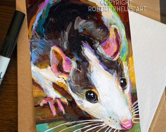 Impresión de arte de rata 4 x 6, linda impresión de arte de pared de rata, pintura de rata, arte de pared de rata, decoración del hogar de ratas, regalos de amante de las ratas, regalo de mamá rata, ilustración de roedores