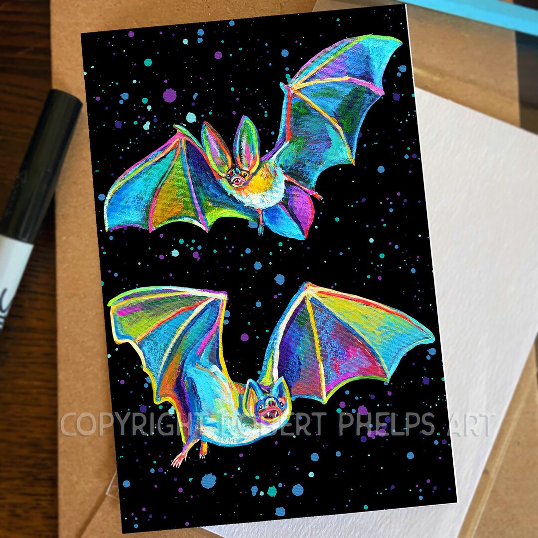 Creepy Cute Gothic Bat Mini Print Unframed 4x6 Psychedelic Bats Wall