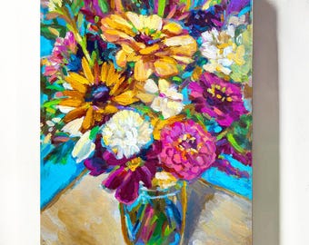 Colorful Floral Bouquet Canvas Print, 18x24 Vibrant Garden Wall Art, Ready to Hang