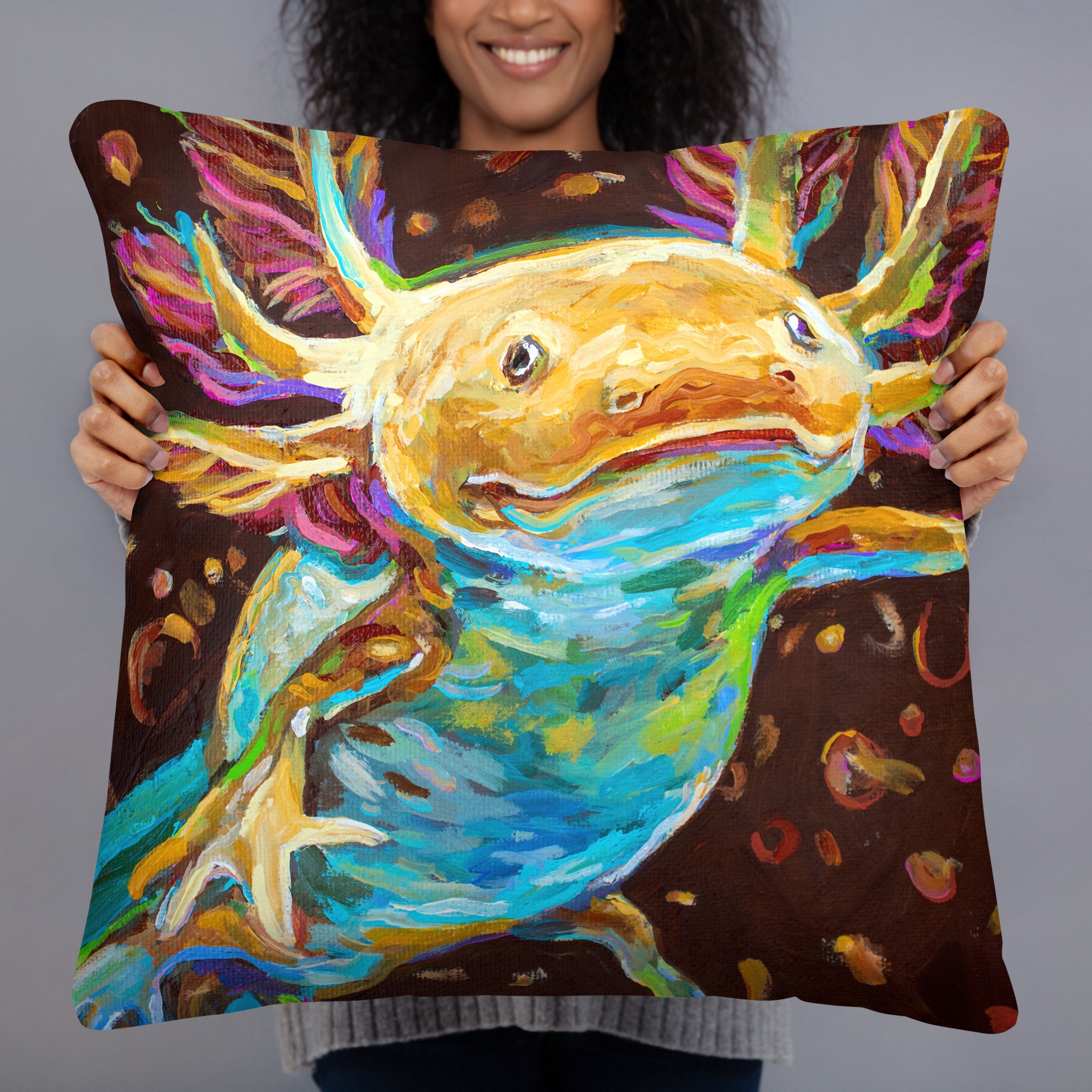 Axolotl Pillow, Cute Axolotl Throw Pillow, Axolotl Home Decor, Axolotl Illustration, LOTL Gifts Women, OOK Couch Pillow, Cute Animal Pillows