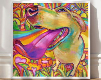 Colorful Dog Wall Art Print, Psychedelic Dog Poster, Trippy Dog Artwork, Retro Boho Decor, Hippy Wall Art Decor, Psychedelic Dog Home Decor