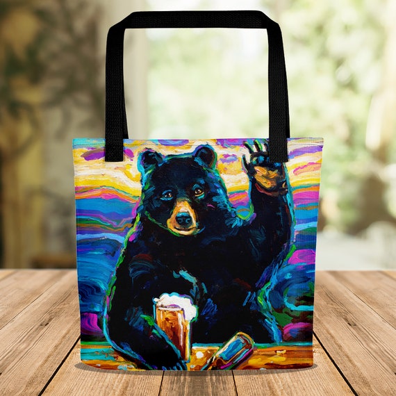 Black Bear Tote Bag, Bear Art Tote, Psychedelic Tote, Bear Lover Gift, Beer  Lover Gifts, Beer Bag, Hippie Market Bag, Bear Shopping Bag, Art 