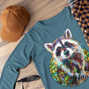 Raccoon Long sleeve, Cute Raccoon Shirt, Unisex Long Sleeve Tee, Raccoon Gifts, Autumn Raccoon Shirt, Fall Raccoon Shirt, Cozy Racoon Shirts