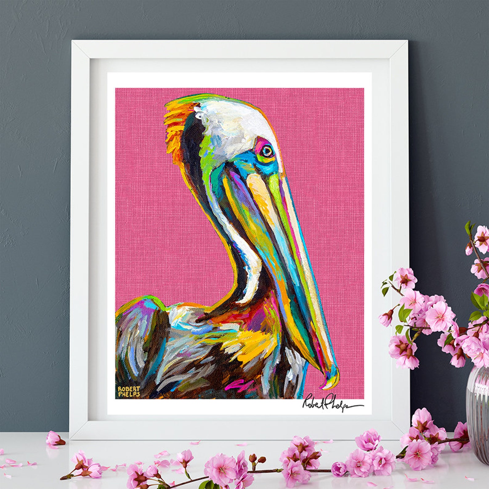 Vibrant Pelican Art Print With Pink Background for Coastal Nautical ...