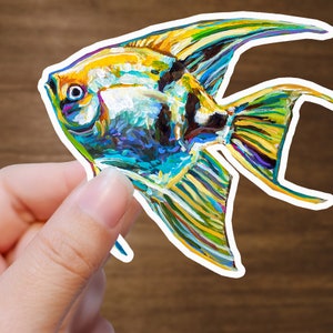 Angelfish Sticker for Laptop, Aquarium Fish Sticker, Fish Lover Gift, Tropical Fish Art, Unique Hydro Flask Sticker, Colorful Fish Car Decal