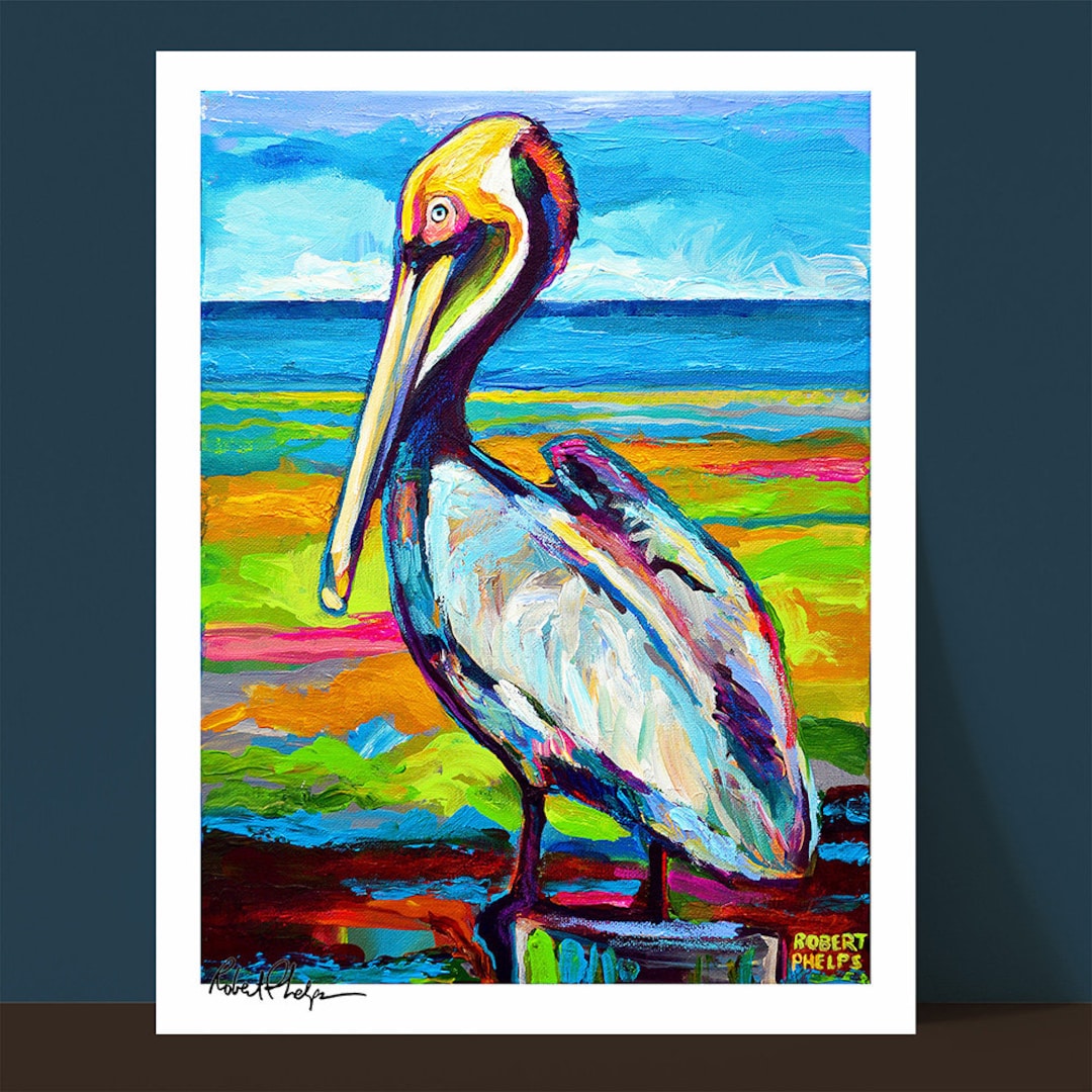 Tropical Pelican Art, Pelican Art Print, Florida Pelican Painting
