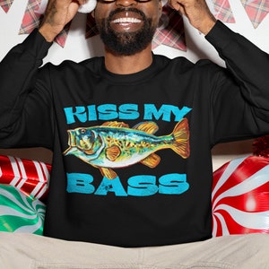 面白いバス釣りスウェットシャツ、Kiss My Bassクルーネック、男性用バス釣りシャツ、おじさんへのプレゼント、冬用の暖かいスウェットシャツ、釣りシャツ
