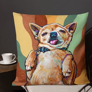 Cute Chihuahua Pillow, Funny Dog Gift, Sleeping Dog Art, Sleepy Dog Pillow, Pet Throw Pillow, Chihuahua Gifts, Chihuahua Christmas, Cute dog