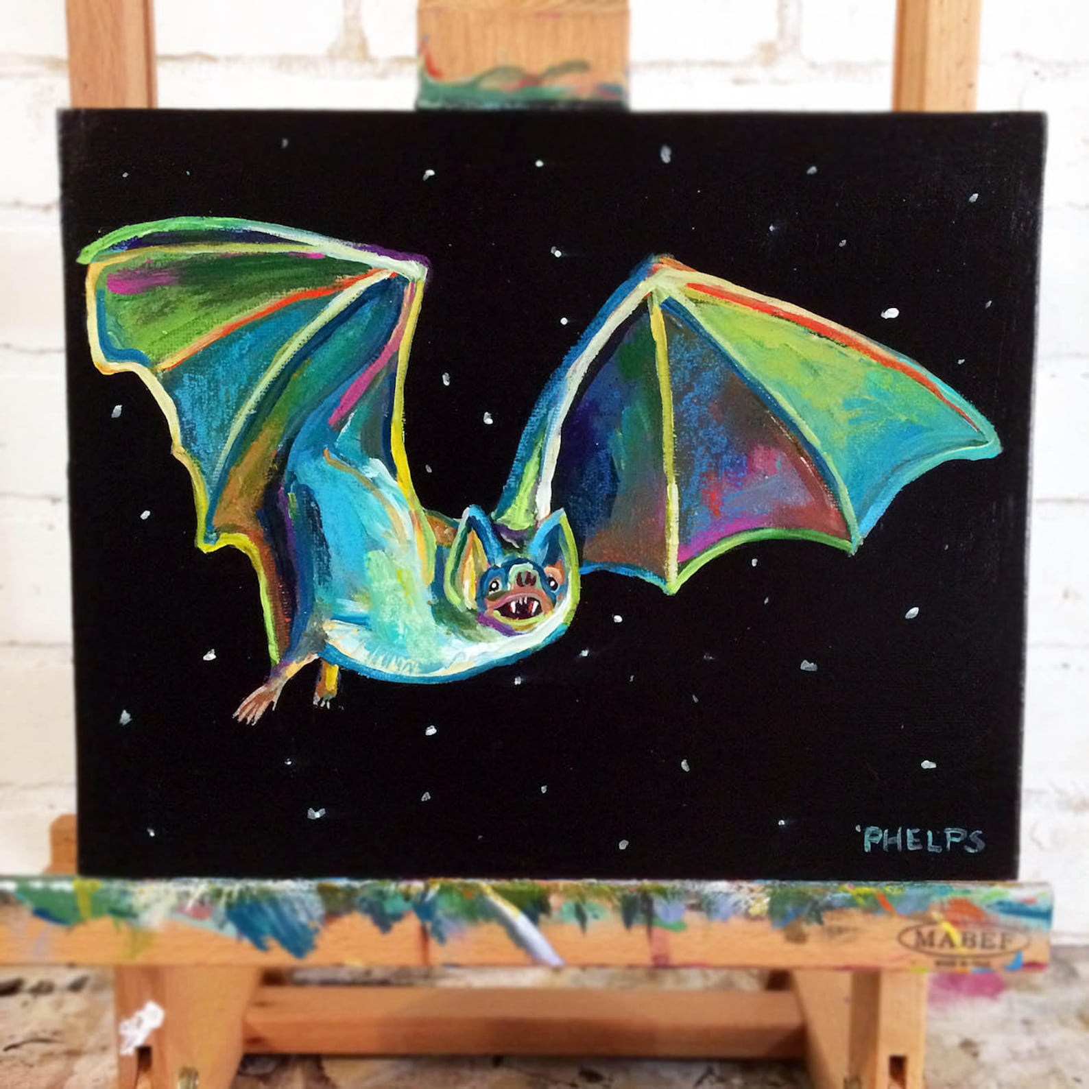 CREEPY CUTE BAT Painting on Canvas Panel Original Bat Art Etsy