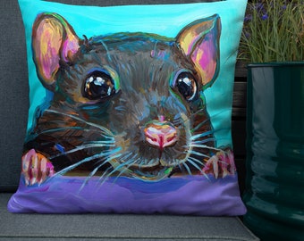 Cute Rat Throw Pillow, Cute Couch Pillow, Rat Painting, Rat Lover Gift, Rat Gift For Women, Rat Mama Gift, Rat Dad Gifts, Rat Birthday Gifts