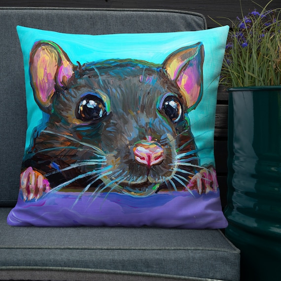 Cute Rat Throw Pillow, Cute Couch Pillow, Rat Painting, Rat Lover Gift, Rat Gift For Women, Rat Mama Gift, Rat Dad Gifts, Rat Birthday Gifts