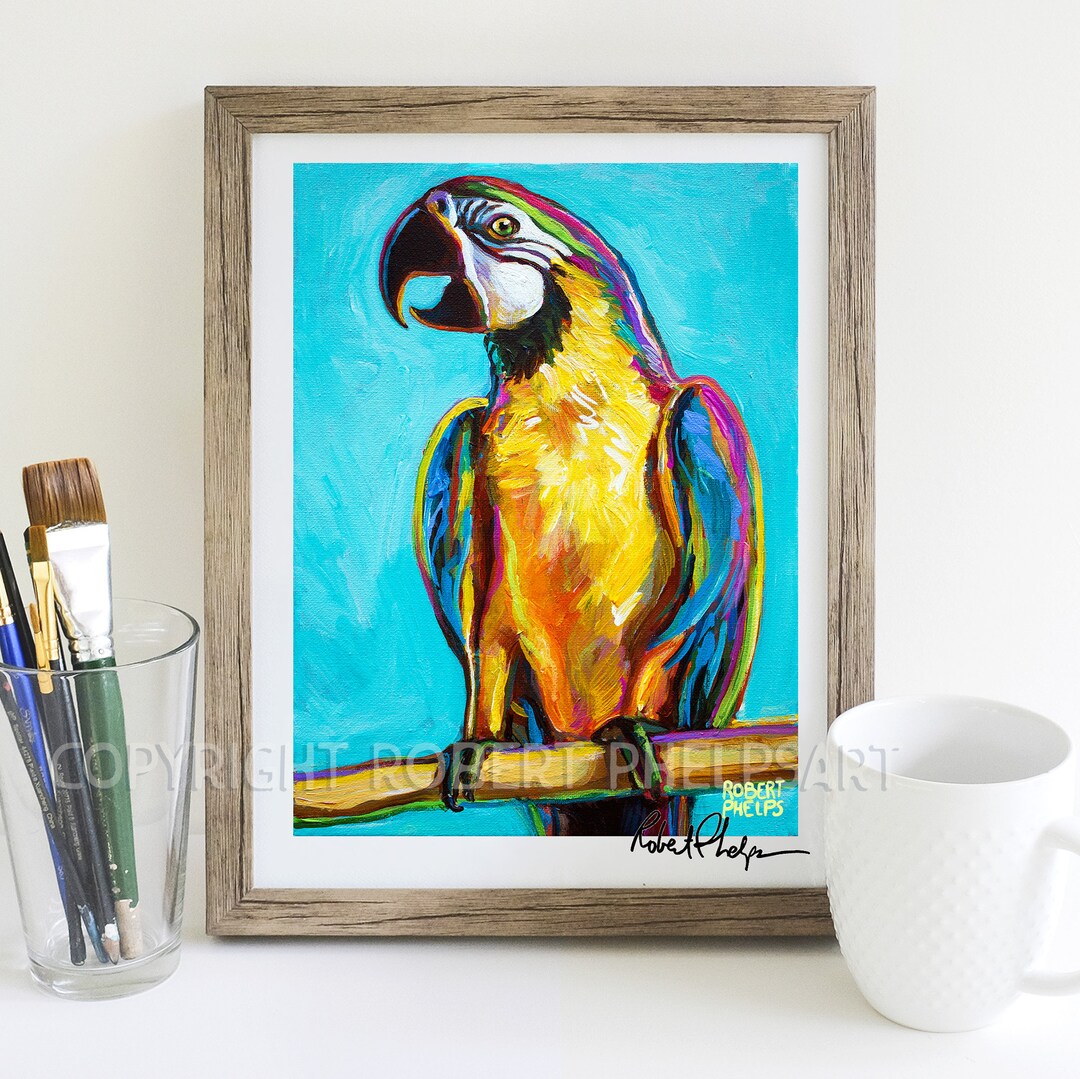 Tropical Parrot Art Print for Beach Home Decor, Fun and Colorful Macaw ...