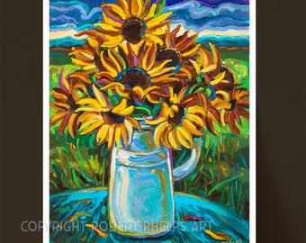 Sunflower Wall Art Print, Vibrant Floral Artwork, Trippy Sunflower Decor, Boho Sunflower Print, Colorful Sunflower Poster, Home Wall Decor