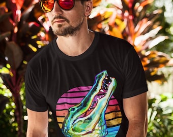 Camisa de jacaré da Flórida, camisetas retrô Sun, camiseta unissex de manga curta, presentes de jacaré, camisas de jacaré, jacarés vintage, jacaré retrô