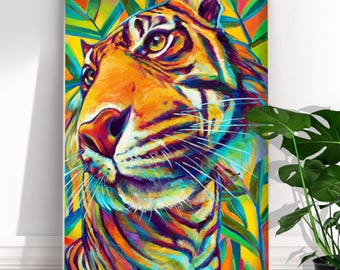 Vibrant Tiger Art Print, Tiger Lover Gift, Large Tiger Wall Decor, Colorful Jungle Animal Art, Modern Wildlife Wall Art, Big Cat Home Decor