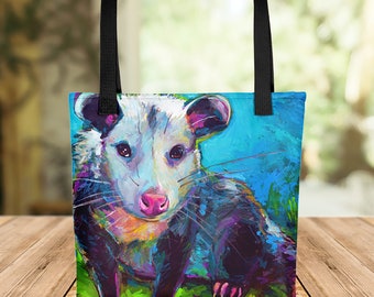 Opossum Tote Bag, Possum Market Bag, Nocturnal Animal Art, Tote Bag for Her, Goth Tote Bags, Gothic Purse, Spooky Animal Art, Opossum Lover