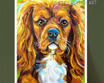 Colorful Cavalier King Charles Art Print