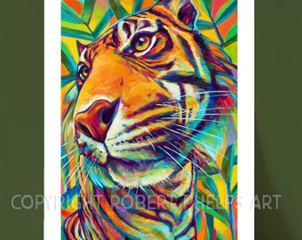 Fine Art Tiger Print, Boho Tiger Art, Original Tiger Prints, Colorful Tiger Painting, Tropical Home Decor, Great Gift for Tiger Lovers, Boho