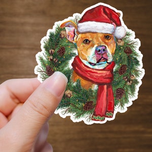 Christmas Pitbull Sticker, Christmas Dog Decor, Xmas Hydroflask decals, Christmas Laptop Stickers, Pitbull Lover Gifts, Dog Stocking Stuffer