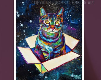 Cosmic Cat Art Print, Crazy Cat Lady Gift, Retro Boho Wall Art Print, Cat Lover Gift, Space Cat Giclee, Funny Cat Gifts, Cat Home Decor