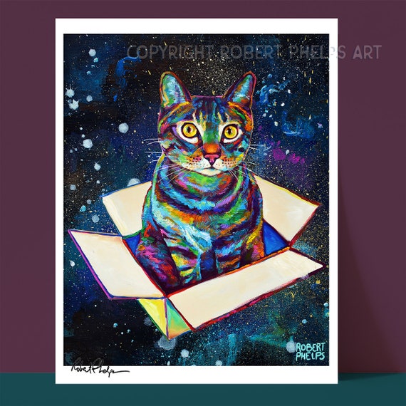 Cosmic Cat Art Print, Crazy Cat Lady Gift, Retro Boho Wall Art Print, Cat Lover Gift, Space Cat Giclee, Funny Cat Gifts, Cat Home Decor