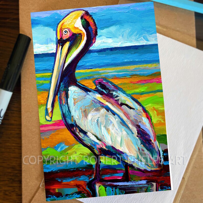 Fine Art. 4x6 Tropical Pelican Art, Bird Art Mini Print, Coastal Wall ...