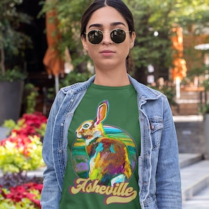 Retro Asheville Tee, Bunny T Shirt, Asheville Gift, Asheville T Shirt, Blue Ridge Mountains, Rabbit Lover Shirt, Rabbit T Shirt, Psychedelic