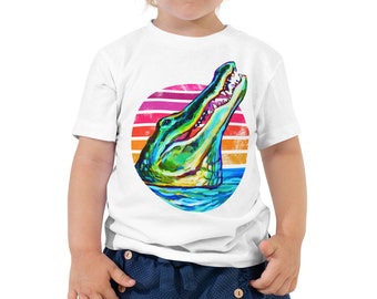 Toddler Alligator Tee, One of a Kind Design by Robert Phelps, Colorful Kids Animal T-Shirt, Soft Cotton Alligator Shirt for Boys and Girls