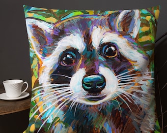 Raccoon Throw Pillow, Raccoon Lover Gifts, Raccoon Gifts for Women, Cute Raccoon Bed Pillow, Racoon Couch Pillow, Racoon Art Decor, Cute Art