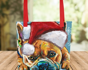 Christmas Tote bag, French Bulldog Market Bag, Christmas Caryall Bag, Frenchie Lover Gifts, Pet Christmas Decor, French Bulldog Home Decor