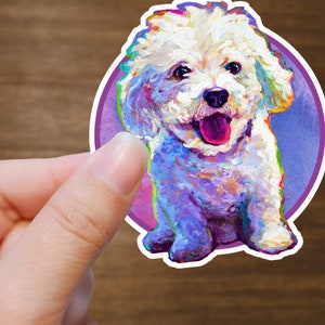 Leuke Bichon Frise-stickers zonder luchtbellen, Bichon Frise-kunst, leuke cadeaus voor hondenbezitters, Bichon Frise-laptopstickers, Bichon Frisé-idee verjaardagscadeau