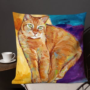 Coussin chat coloré, coussin chat tigré orange, coussins chat mignon, coussin de lit chat, coussin de canapé carré, coussin bohème, cadeaux pour amoureux des chats, déco chat