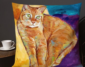 Colorful Cat Pillow, Orange Tabby Cat Pillow, Cute Cat Pillows, Cat Bed Pillow, Square Couch Pillow, Boho Pillow, Cat Lover Gifts, Cat Decor