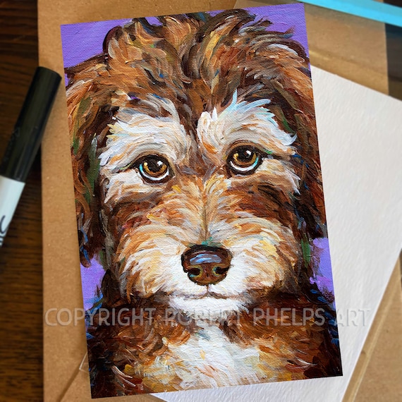 Fun 4x6 Unframed Aussiedoodle Mini Print for Dog Home Decor. Fun