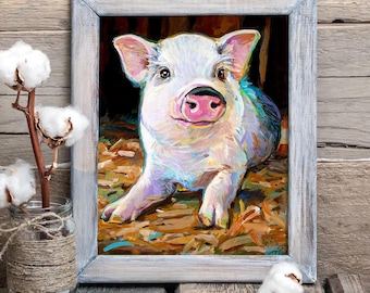 Adorable Pig Wall Art, Baby Pig Kitchen Decor, Cute Farm Animal Print, Whimsical Piglet Illustration for Nursery, Country Farmhouse Decor