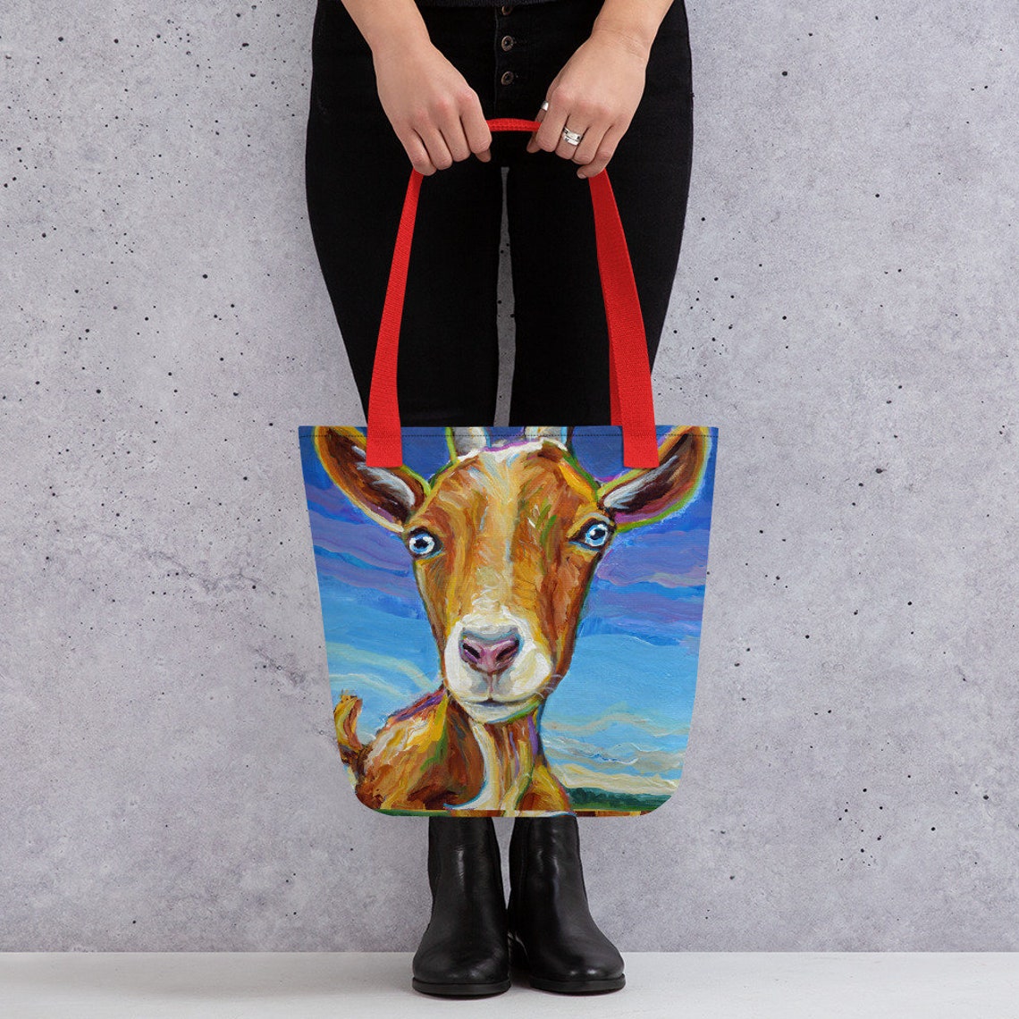 Cute Farm Goat Tote Bag Goat Art Carryall Bag for Animal Etsy Norway