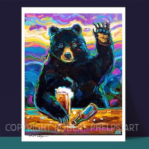 Psychedelic Bear Print, Asheville Art Prints, Black Bear Painting, Beer Lover Poster, Asheville Wall Art, Asheville Gifts, Black Bear Prints