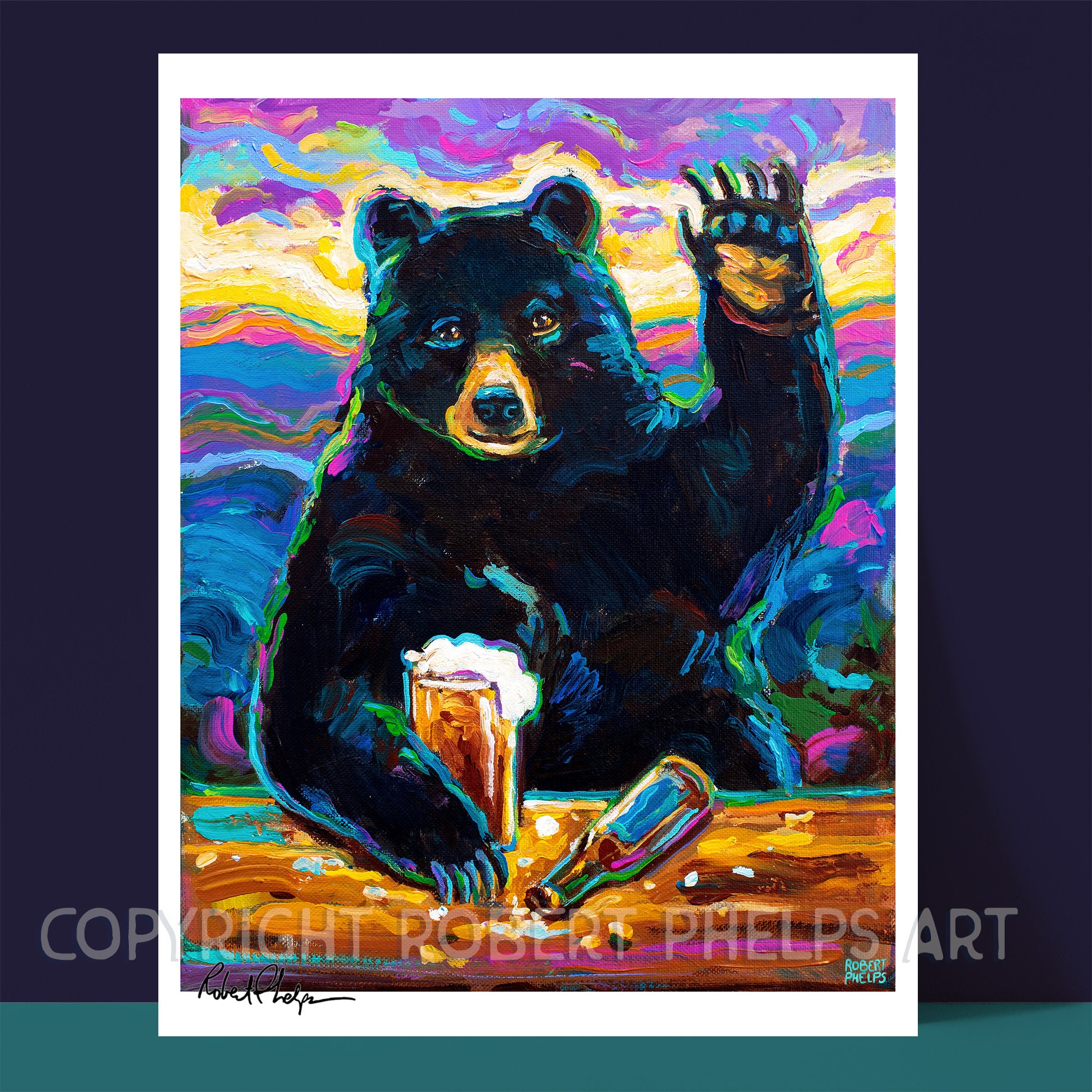 Psychedelic Bear Print, Asheville Art Prints, Black Bear Painting